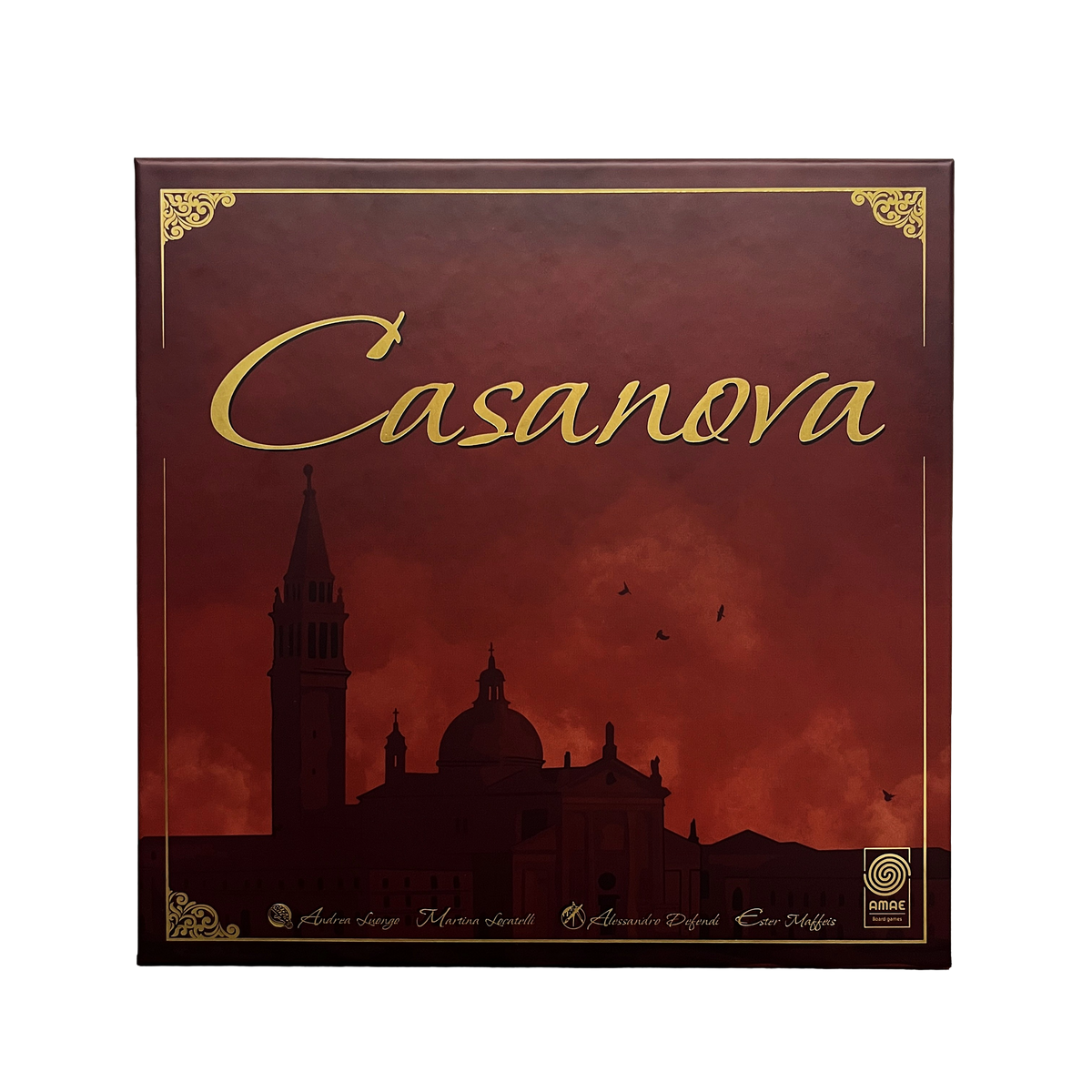 Copertina di Casanova: il titolo in oro sopra lo skyline di Venezia al tramonto