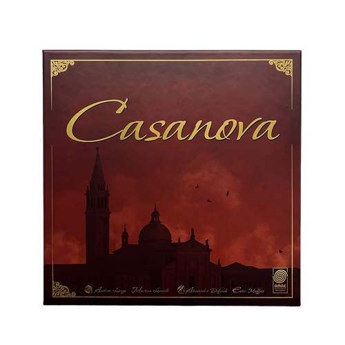 Copertina di Casanova: il titolo in oro sopra lo skyline di Venezia al tramonto