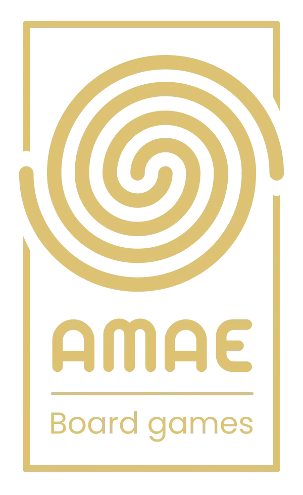 Il logo verticale di AMAE Board Games: la spirale sopra il nome