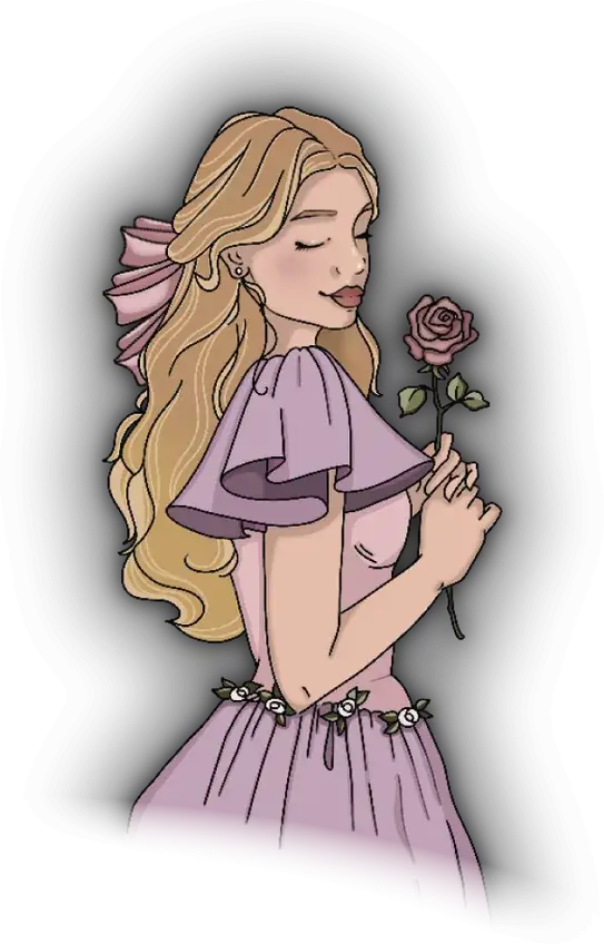 La Prediletta Beatrice illustrata, con una rosa in mano